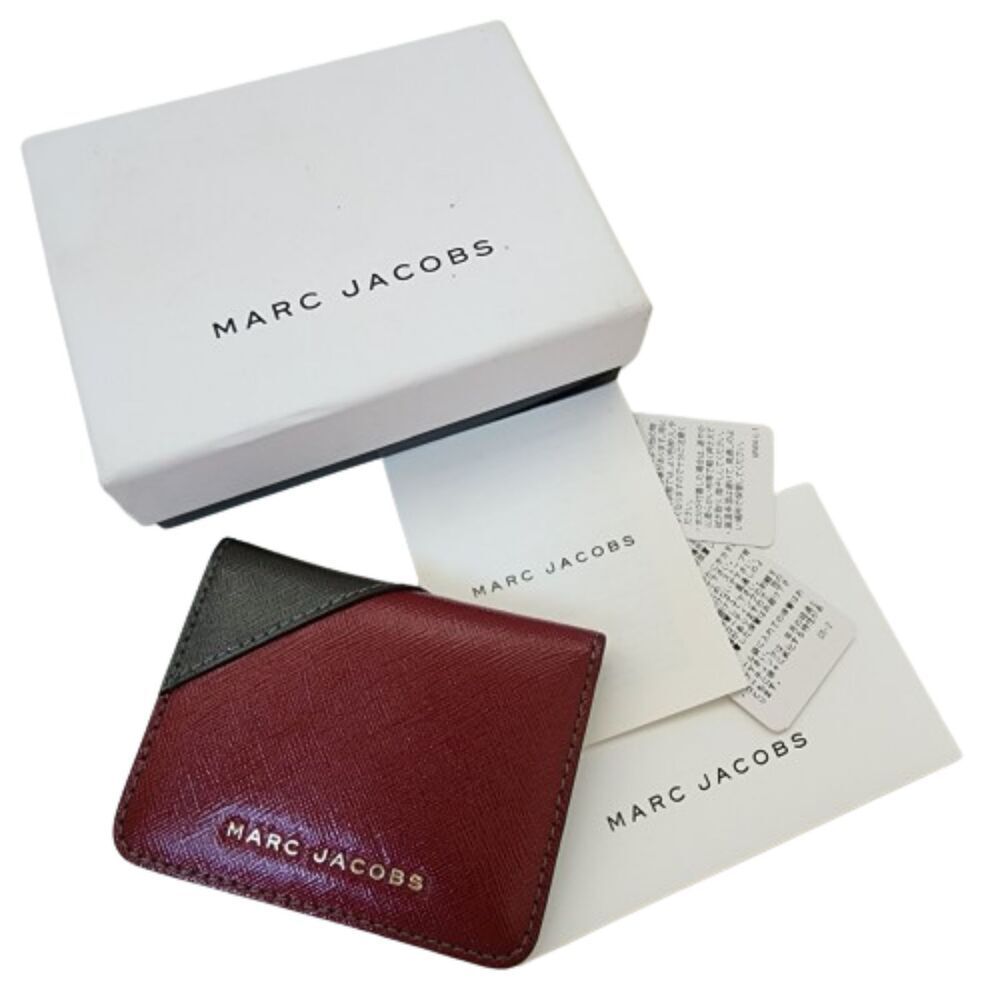 Marc Jacobs Card Case Holder Leather Bicolor Gold Logo Unisex w/ box